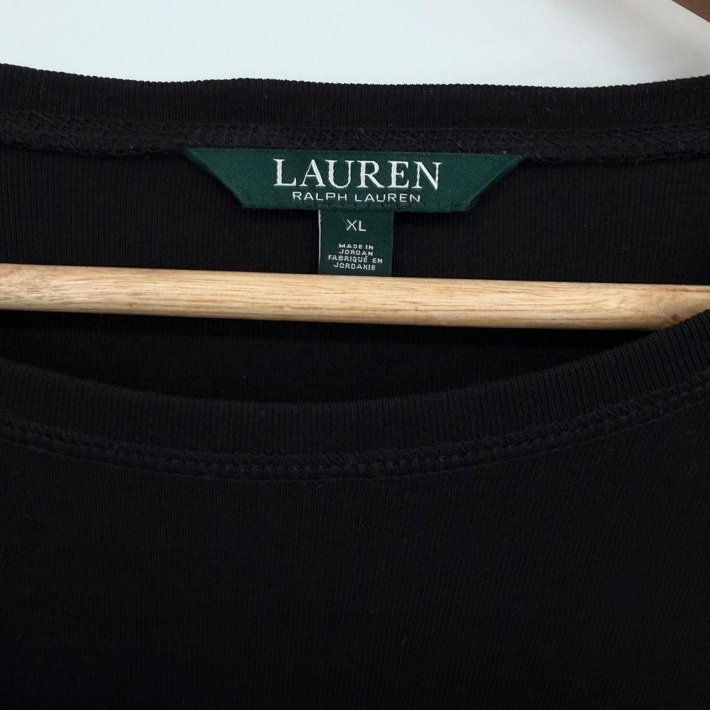 Lauren Ralph Lauren Black Long Sleeve Top Faux Suede Elbow Patch Zipper XL - Picture 3 of 8